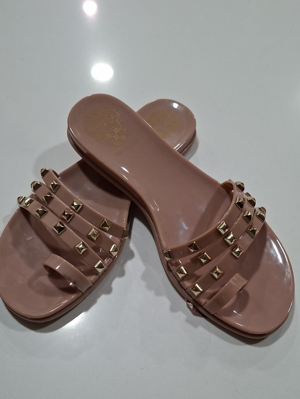 Studded Pink Slide Sandals - Women